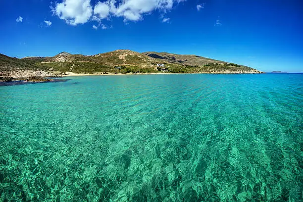 Magnificent clear transparent waters in Psili Ammos, Serifos island Cyclades Greece. Swimmers’ paradise..