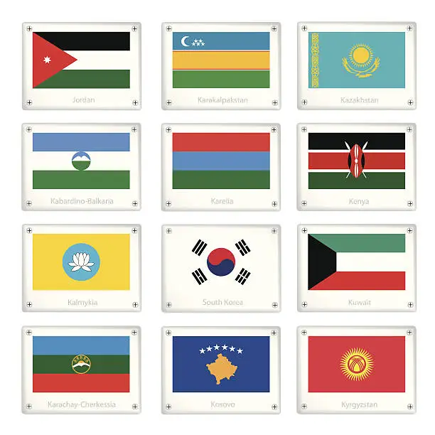 Vector illustration of Collection of National Flags on Metal Texture Plates