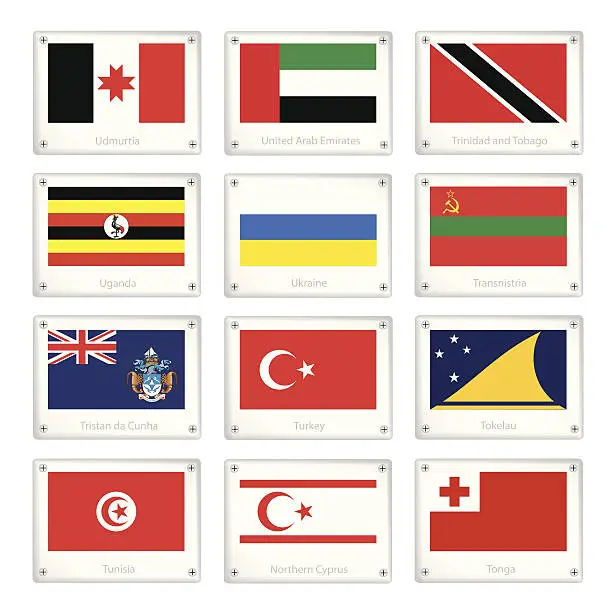 Vector illustration of Group of Countries Flags on Metal Texture Plates