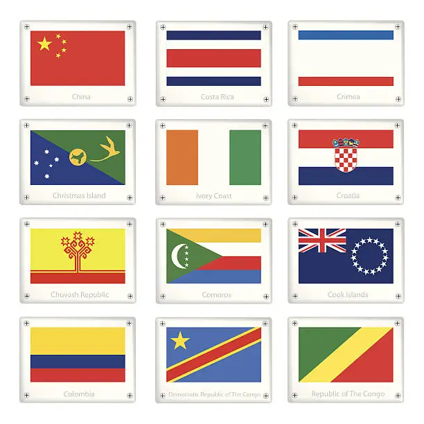 Vector illustration of Set of National Flags on Metal Texture Plates