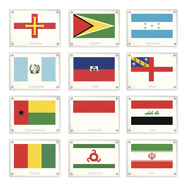 Vector illustration of Gallery of National Flags on Metal Texture Plates