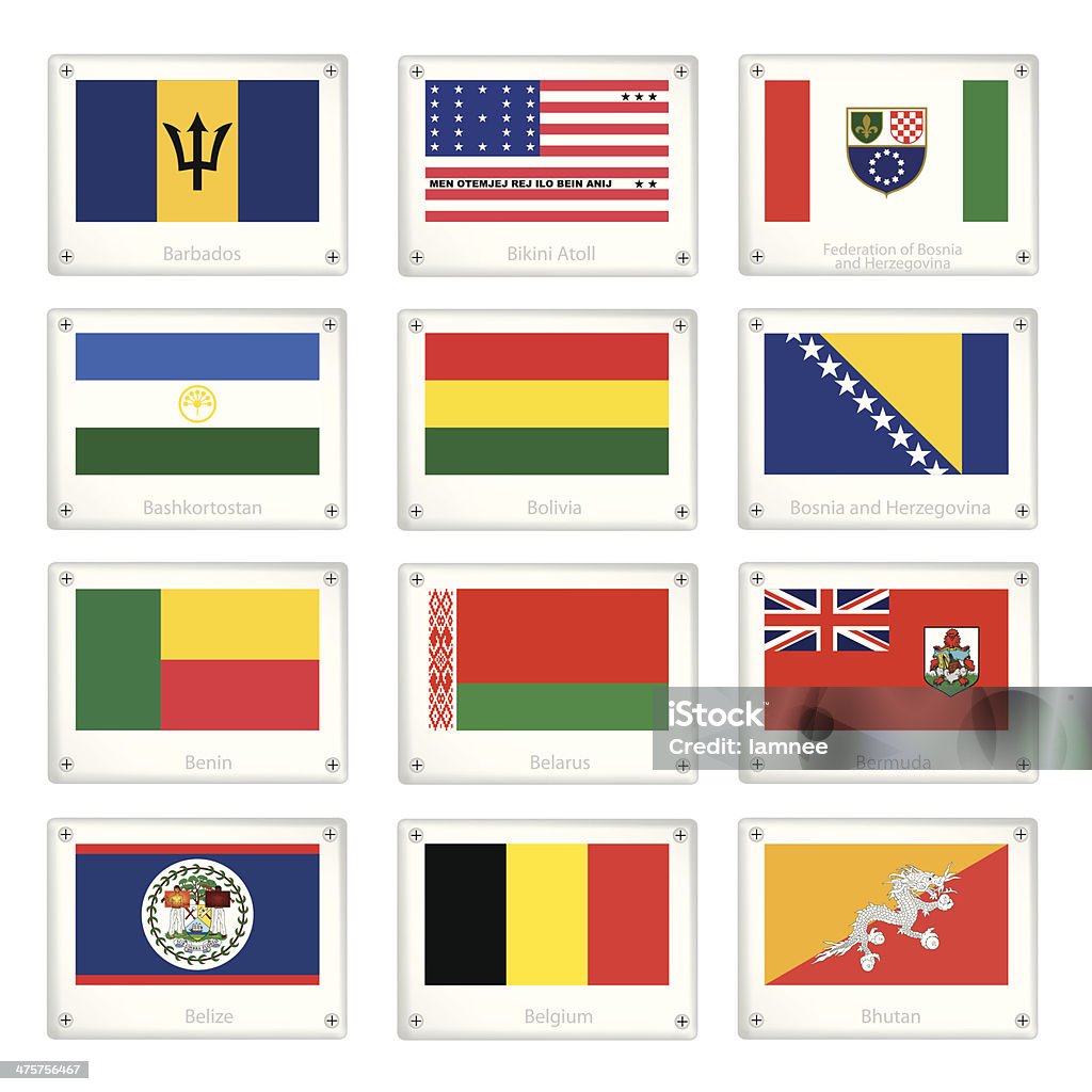 Doce banderas nacionales en placas de Metal textura - arte vectorial de Acero libre de derechos