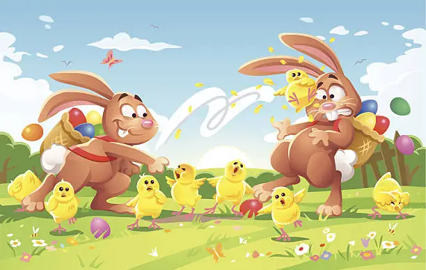 Vector illustration of Rivaling Easter Bunnies
