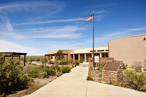 New Mexico, USA - May 17, 2015: The visitor center building at the entrance of Chaco Culture National Historical Park in New Mexico.