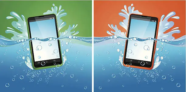 Vector illustration of Smartphones in water