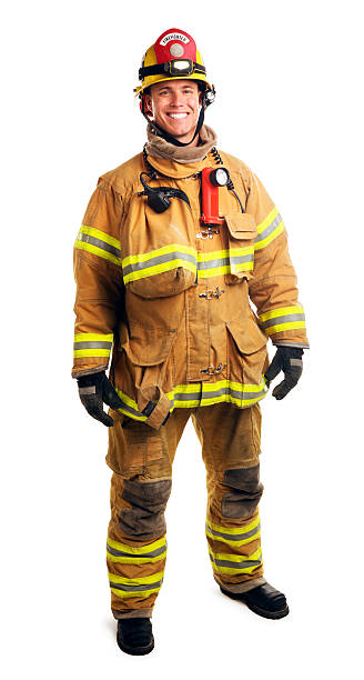 bombero aislado en blanco - fire department heroes portrait occupation fotografías e imágenes de stock