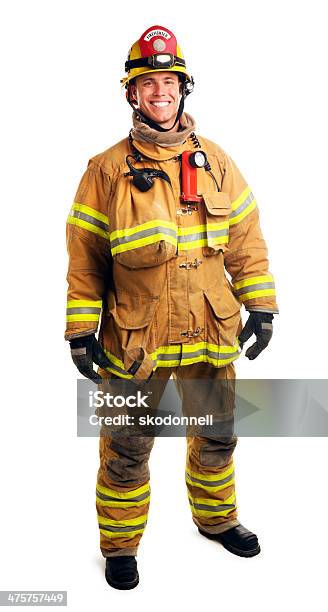 Firefighter Isolated On White Stock Photo - Download Image Now - Firefighter, Cut Out, White Background