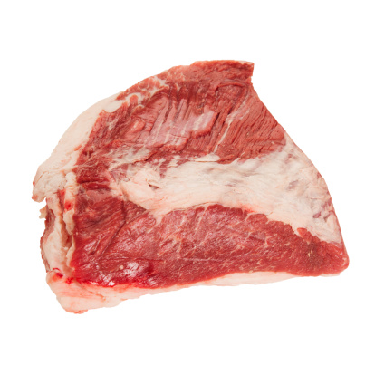 Raw Beef Brisket isolated oblique view