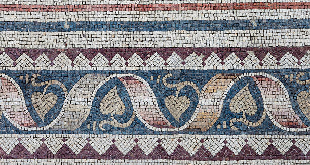 Ancient Roman Mosaic Roman mosaic border with floral heart shape roman photos stock pictures, royalty-free photos & images