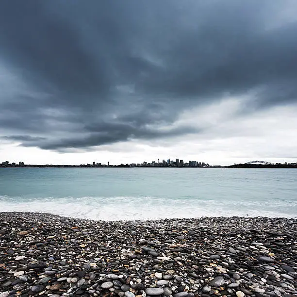 stone beach,sea and sky