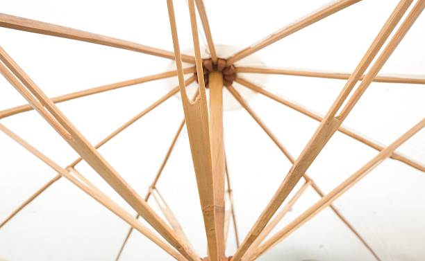 istock Under of White Umbrella with Wood Splines 475761638