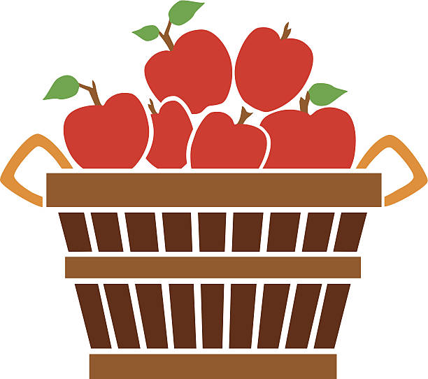 illustrazioni stock, clip art, cartoni animati e icone di tendenza di bushel di mele - bushel