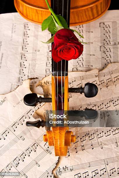 Violin Sheet Music And Rose Stock Photo - Download Image Now - 2015, Classical Music, Close-up