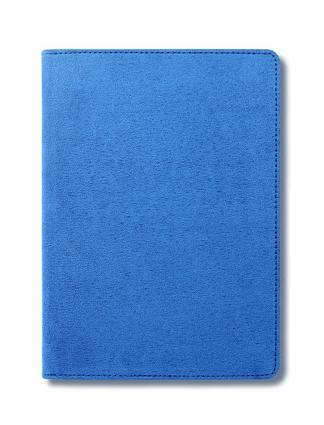 veludo azul notebook isolado no fundo branco - leather folder - fotografias e filmes do acervo