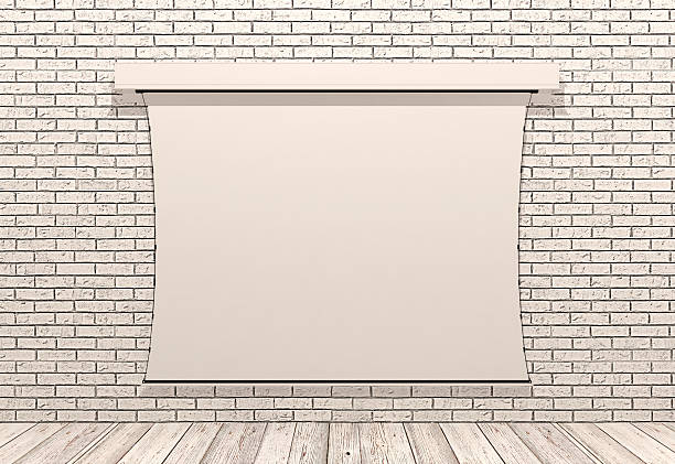 Slide projector screen on white brick wall Slide projector screen isolated on white brick wall slide projector photos stock pictures, royalty-free photos & images