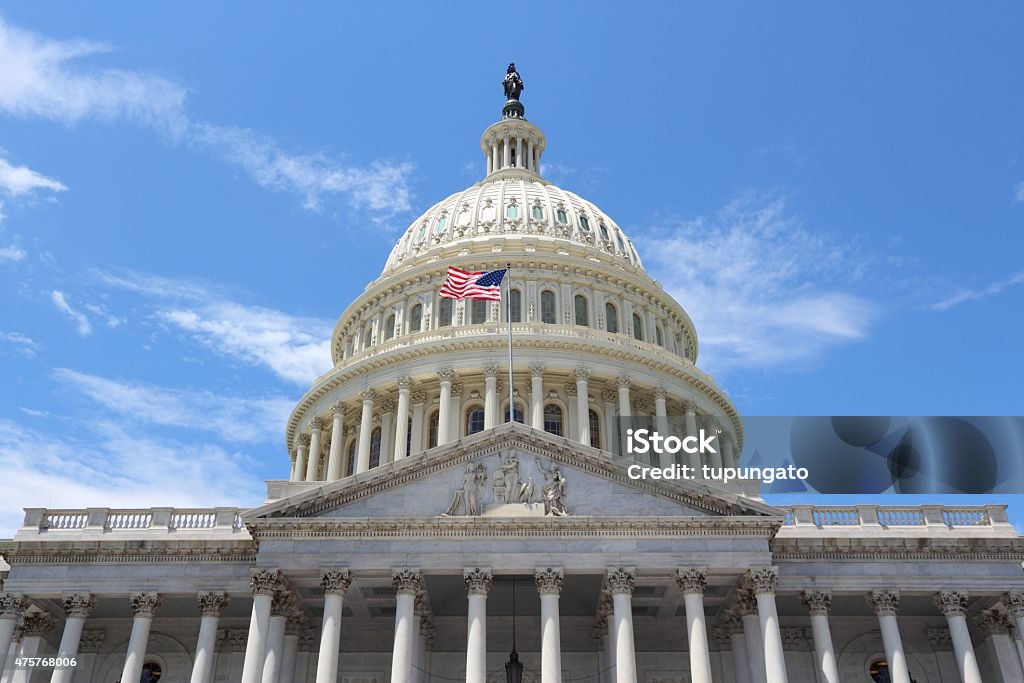 Washington DC Washington DC, United States landmark. National Capitol building with US flag. Architectural Dome Stock Photo