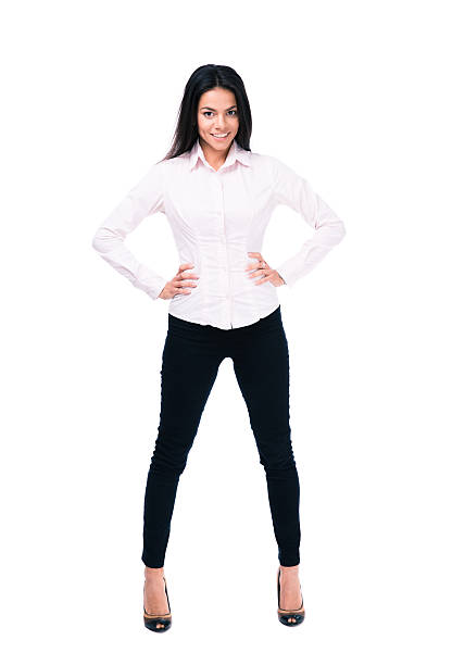 istock Cheerful businesswoman standing over white background 475768270