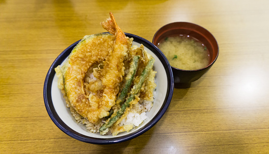 Japanese mixed Tempura with rice and soup