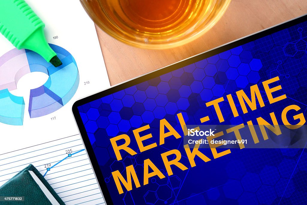 Words Real-Time Marketing on the tablet and charts. Words Real-Time Marketing on the tablet and charts. Business concept. Marketing Stock Photo