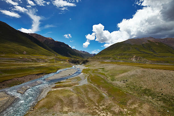River and mountain landscape in Tibet stock photo