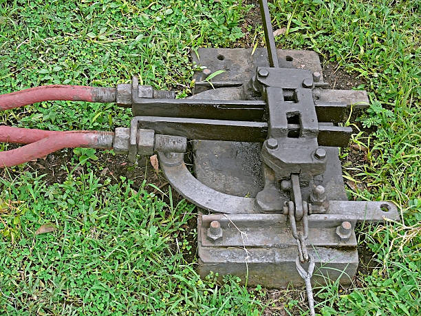 istock Close_up of Meter gauge railway track changing gear 475776057