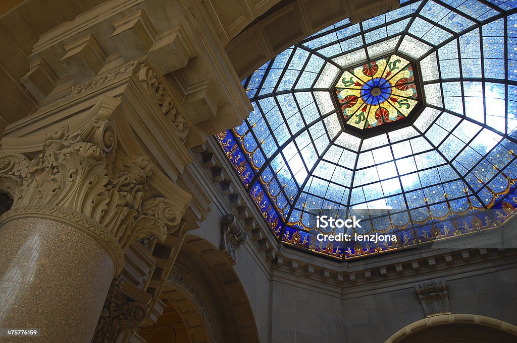 Stained Glass Ceiling of the Indiana State Capitol Building View of the mosaic stained glass ceiling, Indiana state capitol building, Indianapolis, Indiana, USA Indiana Stock Photo