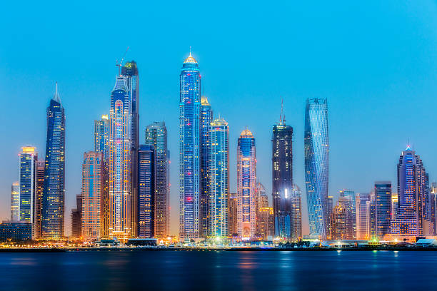 istock Dubai Marina Skyline Illuminated at Dusk 475779242