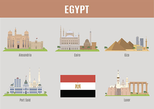 Cities of Egypt Cities of Egypt. Famous Places Egypt cities egypt skyline stock illustrations