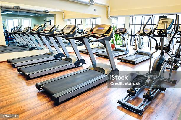 Treadmills In The Gym Stock Photo - Download Image Now - Health Club, Gym, No People