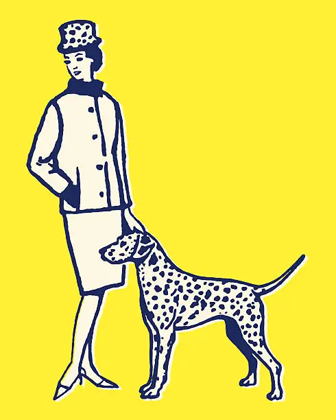 Vector illustration of Woman With Dalmatian Dog