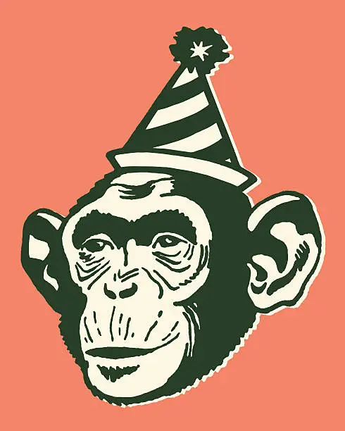 Vector illustration of Monkey Wearing Party Hat