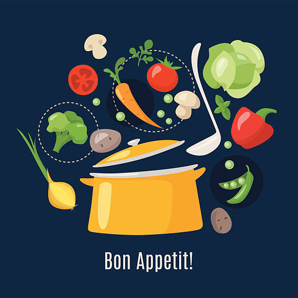 Cooking info graphics. Let's make a soup! vector art illustration