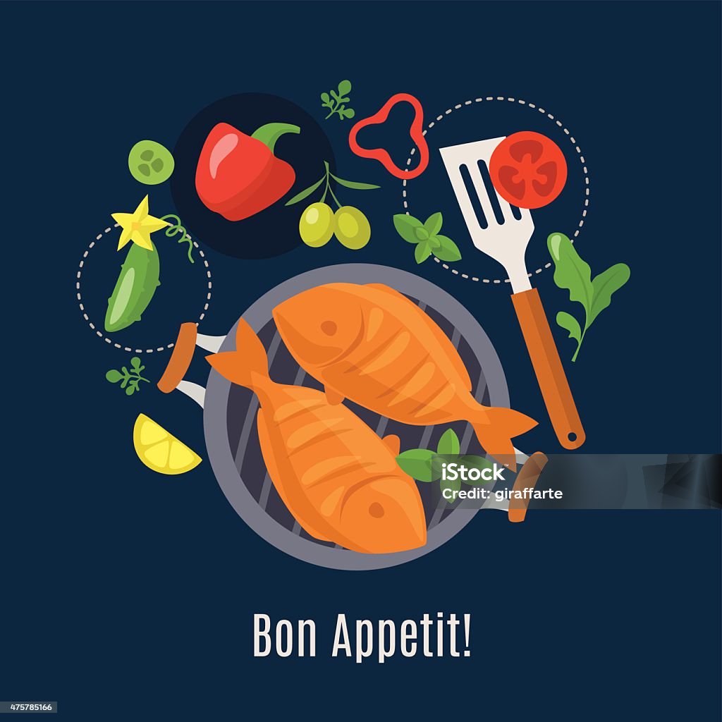 Grilling Fish Graphics Cooking Info Graphics Lets Grill A Fish Stock Illustration - Download ...
