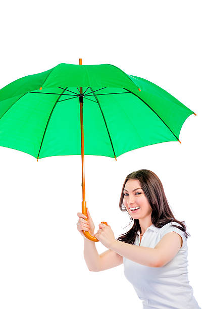 belle femme couvre de la pluie avec parapluie - rain women umbrella parasol photos et images de collection