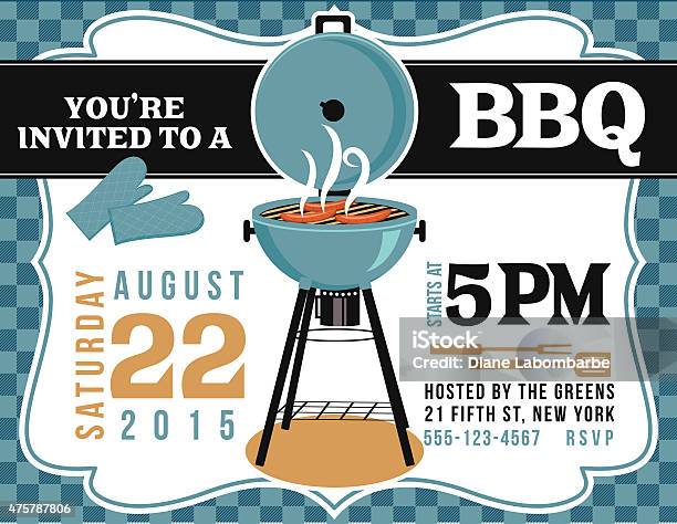 Bbq Invitation Template On Blue And White Checked Background Stock Illustration - Download Image Now