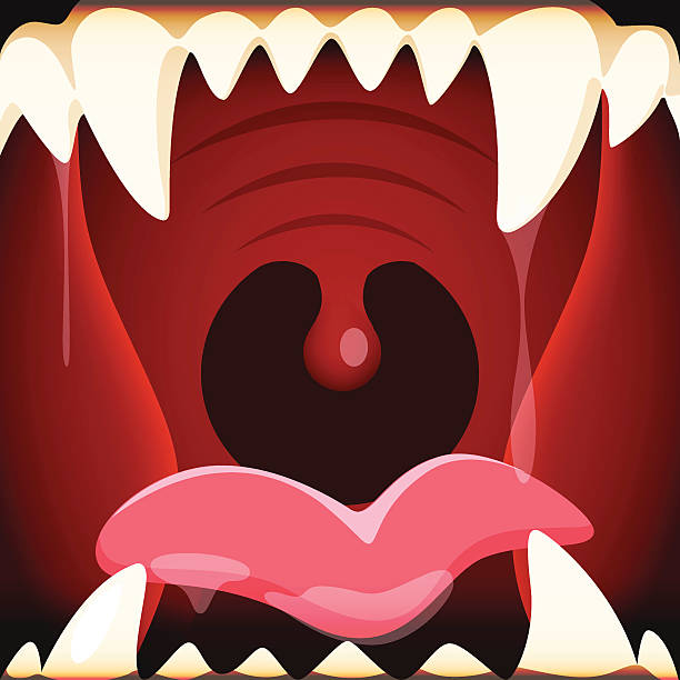Cartoon open mouth with a huge and terrifying jaws Vector illustration of cartoon open mouth with a huge and terrifying jaws. EPS 10 file animal mouth stock illustrations