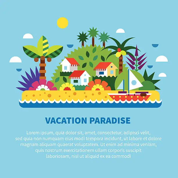 Vector illustration of House on island in tropics