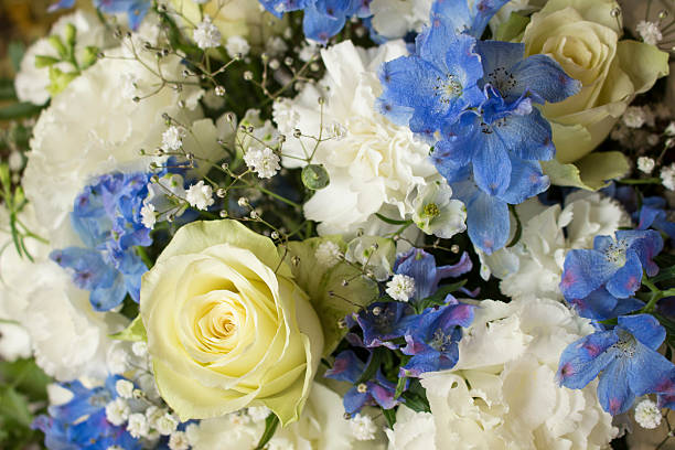 istock White and blue flower bouquet 475791266
