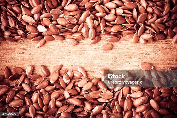 Healthy Diet Flax Seeds Linseed Border On Wooden Background Stock Photo - Download Image Now