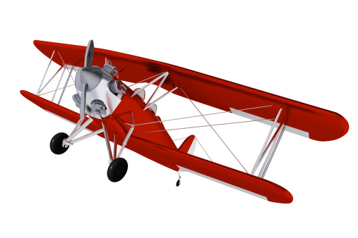 Red Biplane Isolated on White Background. Red Biplane Aircraft