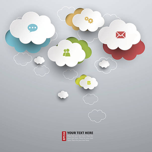 Cloud Computing with icon set vector art illustration