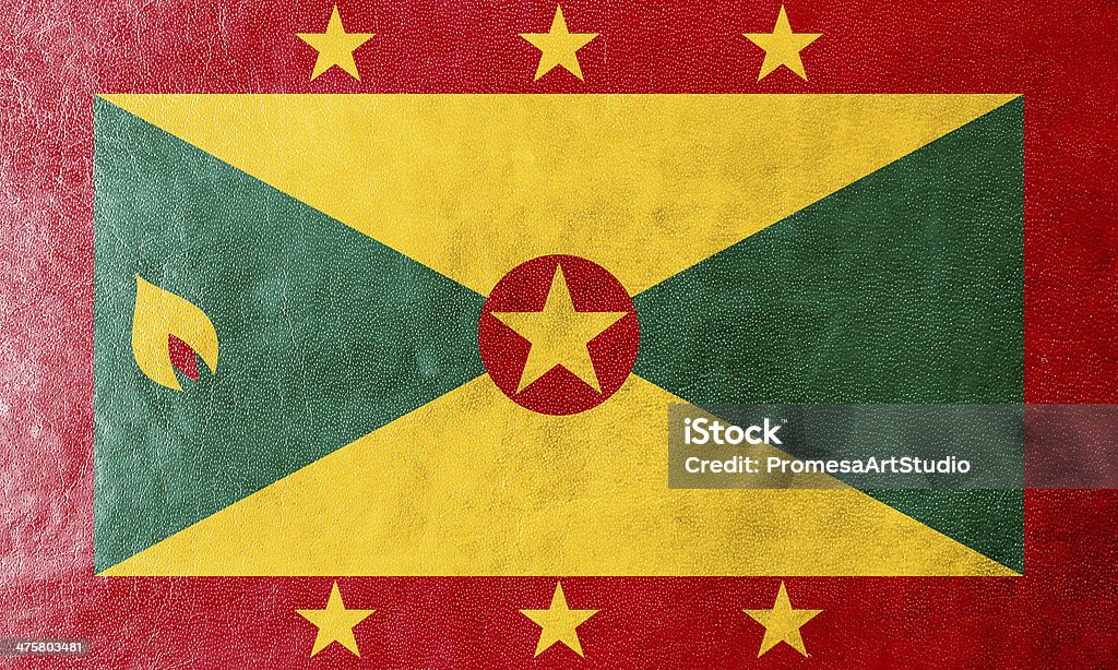 Grenada Flagge gemalt auf Leder Struktur - Lizenzfrei Antillen Stock-Foto