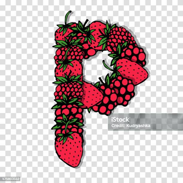 Letter P Made From Red Berries Sketch For Your Design Stock Illustration - Download Image Now