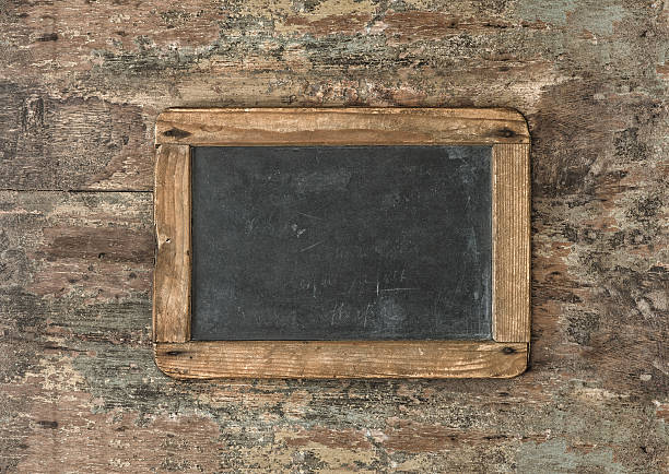 istock Antique blackboard on wooden texture. Nostalgic background 475803632