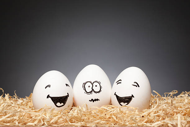 istock Funny Eggs Stories in Straw, Two Mean & One Scared 475804795