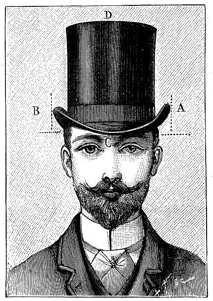 ilustrações, clipart, desenhos animados e ícones de antigo ilustração de cavalheiro chapéu dimensões - victorian style illustration and painting engraved image engraving
