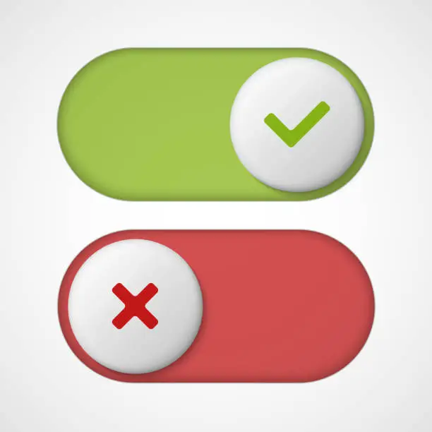 Vector illustration of On off 3d switches sliders with red and green color.