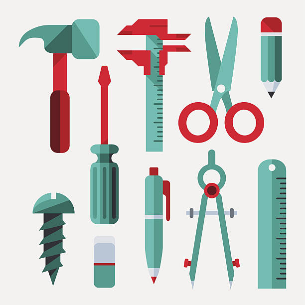 Flat Design Elements - Tools A collection of modern, flat design-styled tools and stationery. EPS 10 file, no transparencies, layered & grouped,  vernier calliper stock illustrations