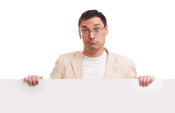 istock Man showing blank white billboard sign 475818430