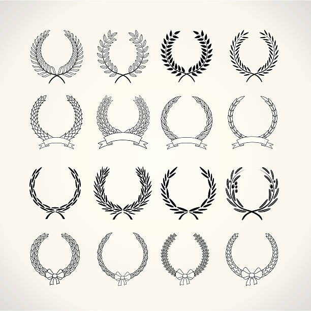 set of laurel wreaths vector art illustration